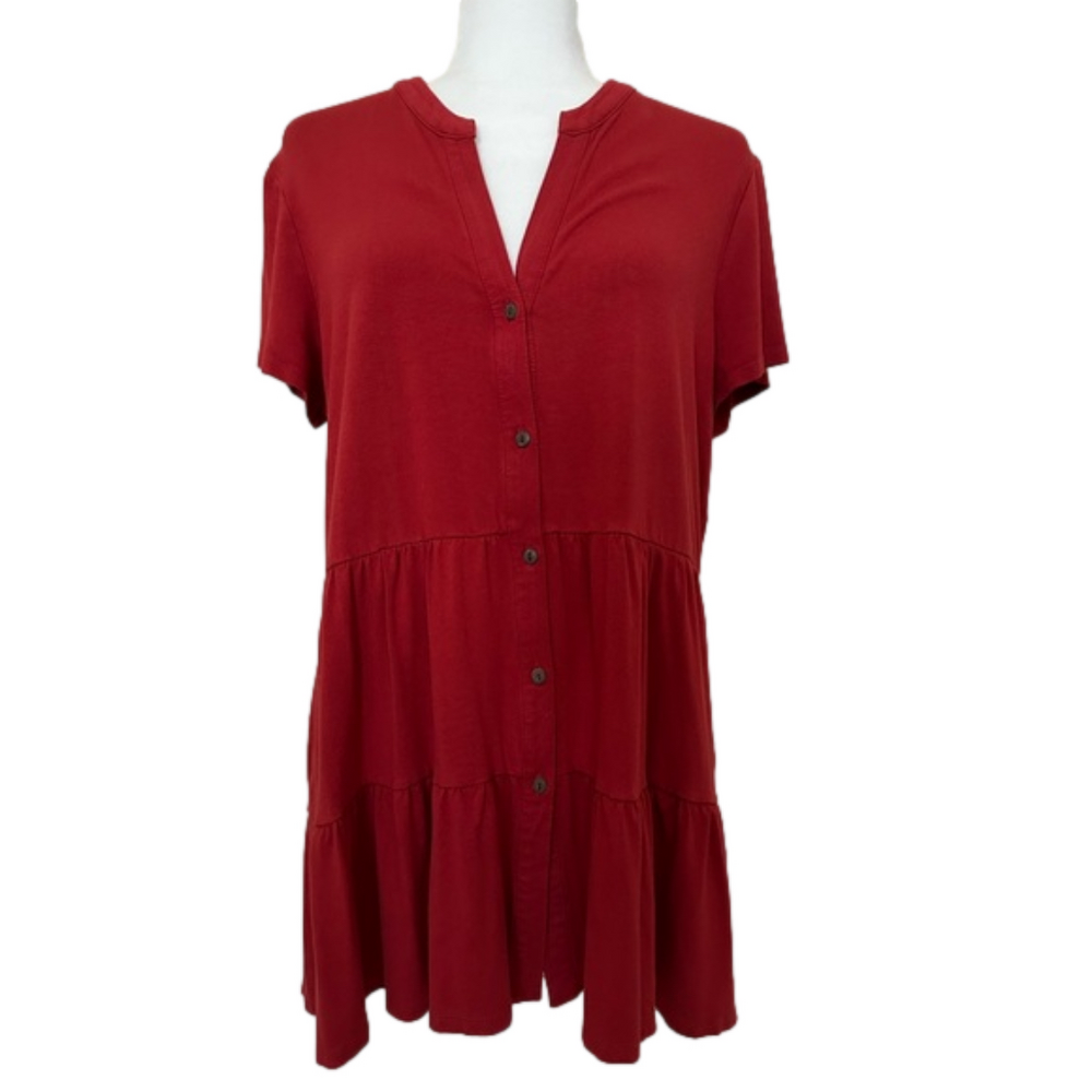Wonderly V-Neck Button Front Tunic Short Sleeve
